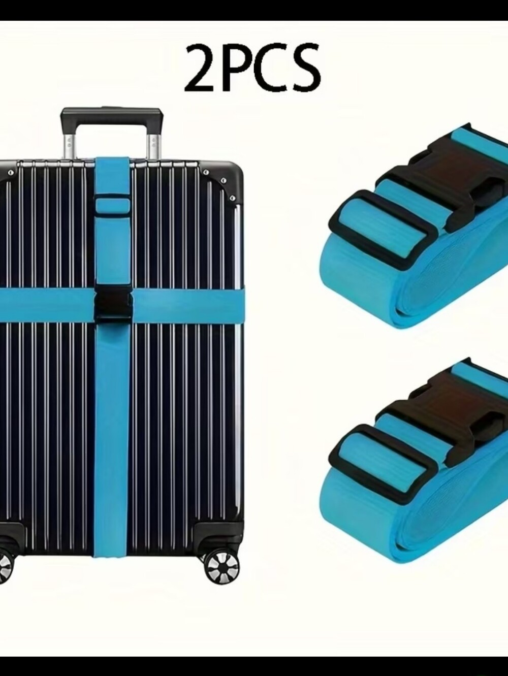 2pcs Light Blue Luggage Strap with Snap Buckle